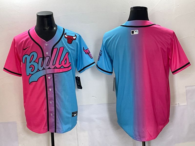 Men 2025 Chicago Bulls Blank Blue pink Nike NBA Jersey style 2
